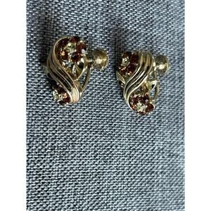 Listner Topaz Rhinestone Earrings Screw Back Gold Tone Flower Retro Cocktail